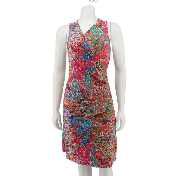 Lauren Ralph Lauren Pink Orange Geometric Print Matte Jersey Sheath Dress Size S